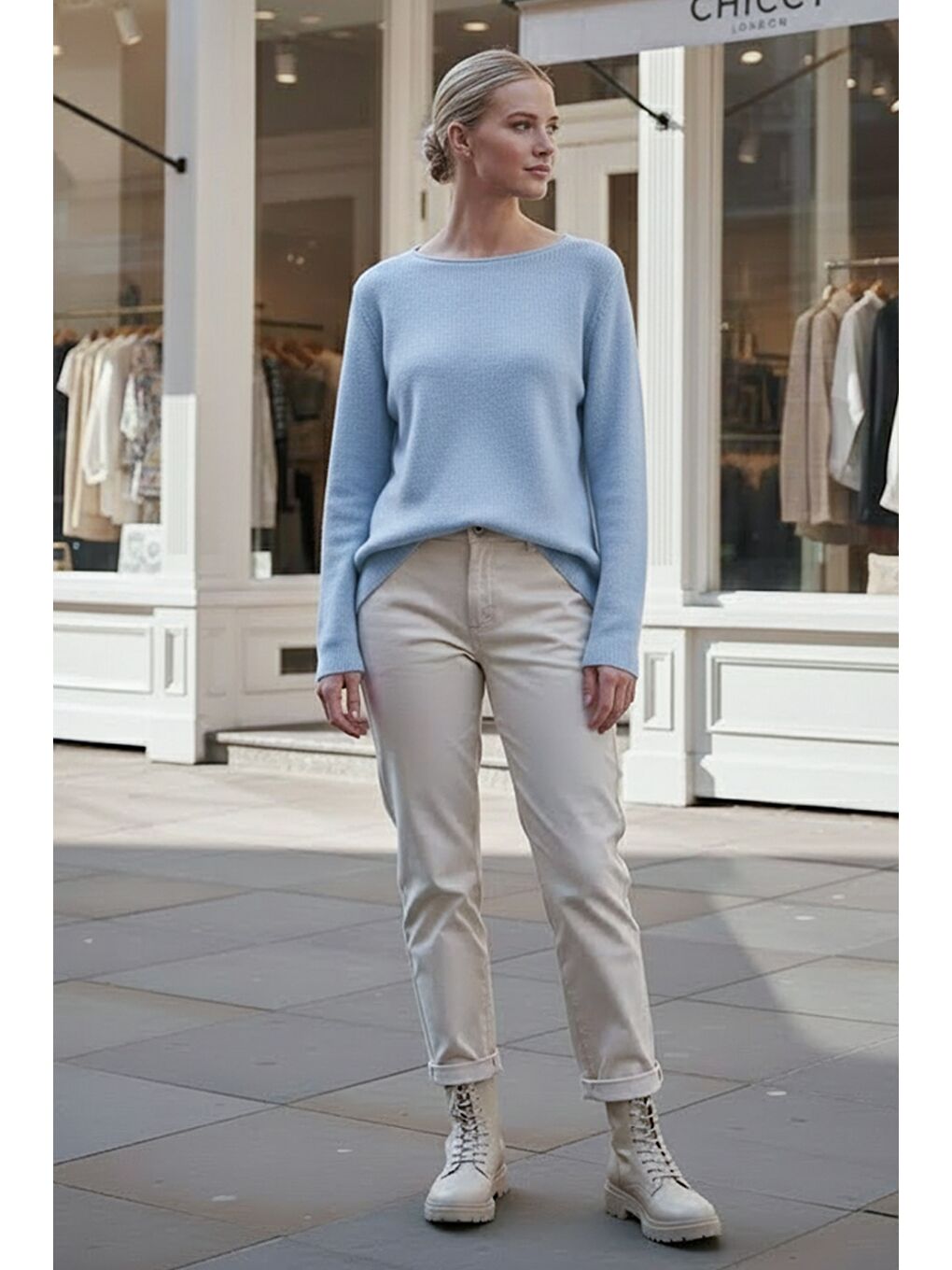 Bebek Mavisi Kayık Yaka Uzun Kol Selanik Örgü Casual Oversize Triko Kazak 66 68-2