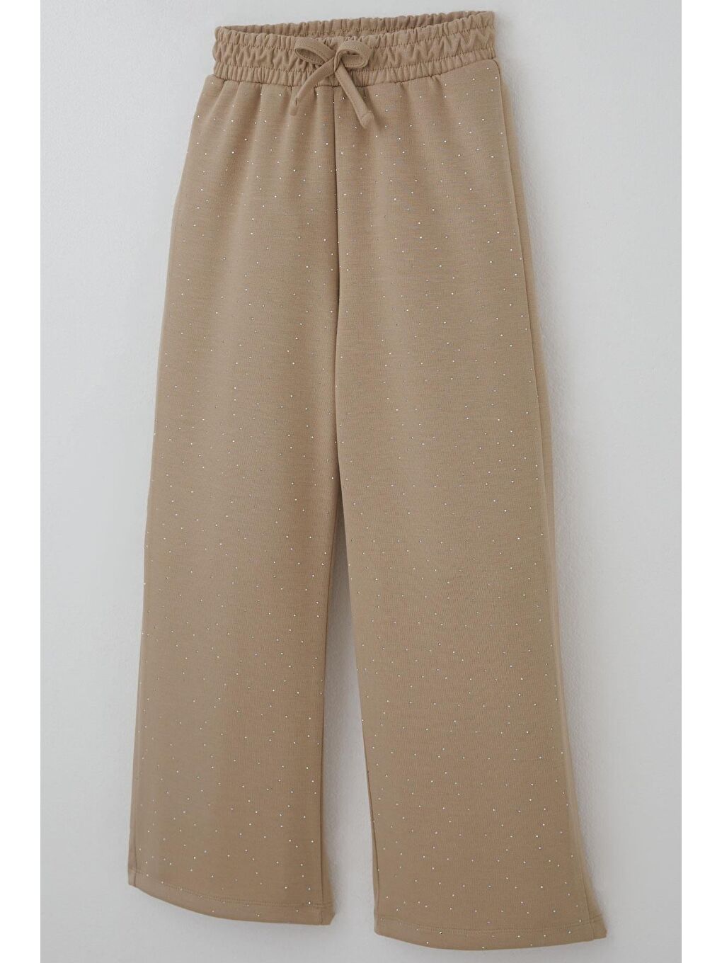 Kız Çocuk Pantolon Taş Baskılı Fiyonk Bağcık Aksesuarlı Bej (8-14 Yaş)-2