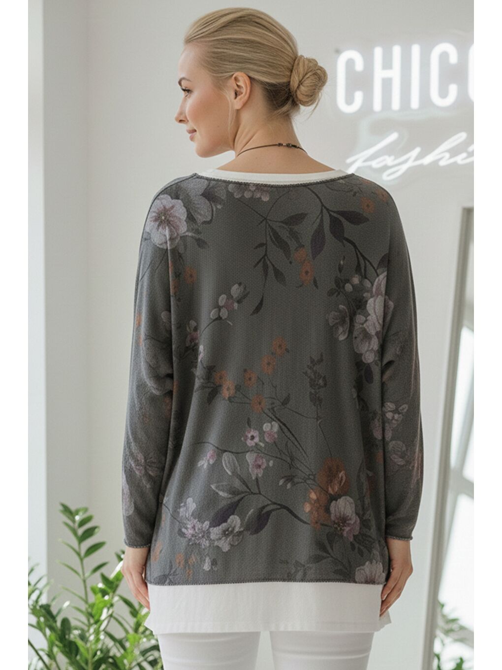 İtalyan Antrasit Havuz Yaka Uzun Kol Desenli İnce İkili Set İçi Kolsuz Penye Triko Bluz 70 60-1