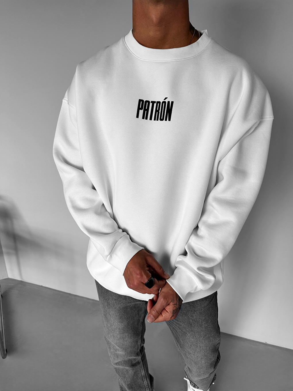 ablukaonline Erkek Oversize Patrón Baskılı Premium Sweatshirt Ekru - 3