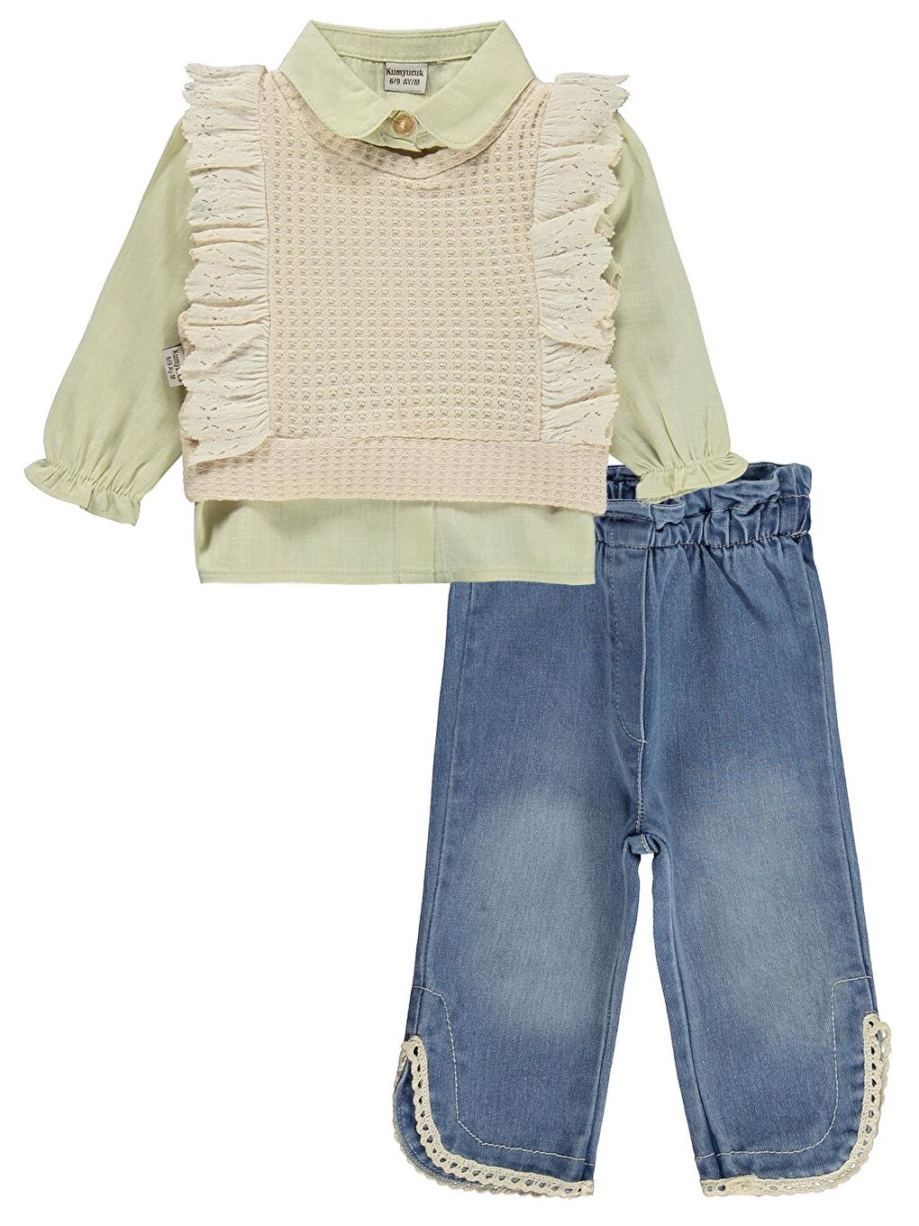 Fırfır Süeterli 3 Lü Jean 6-18 Ay Takım - Yeşil 6-9 Ay