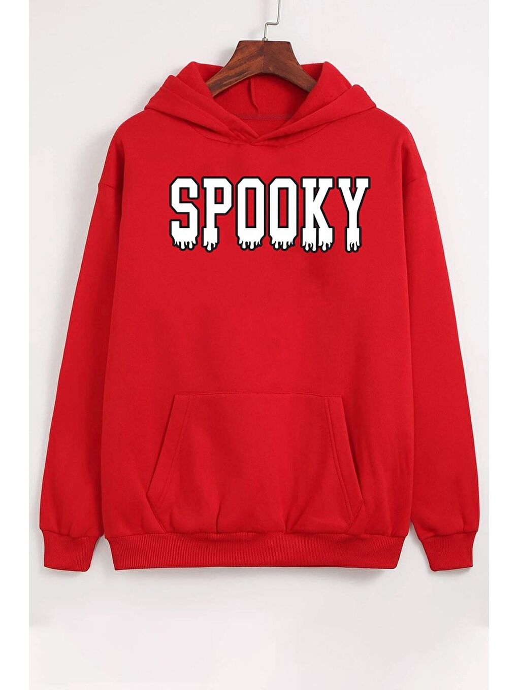 uyguntarz Kırmızı Unisex Spooky Baskılı Sweatshirt - 1