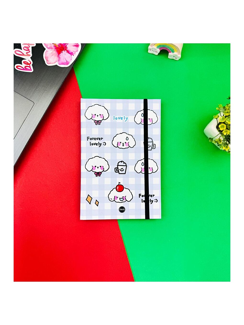 BAM HEDİYELİK EŞYA Karışık Bulut Kawaii Tasarımlı Lastikli Defter - 1