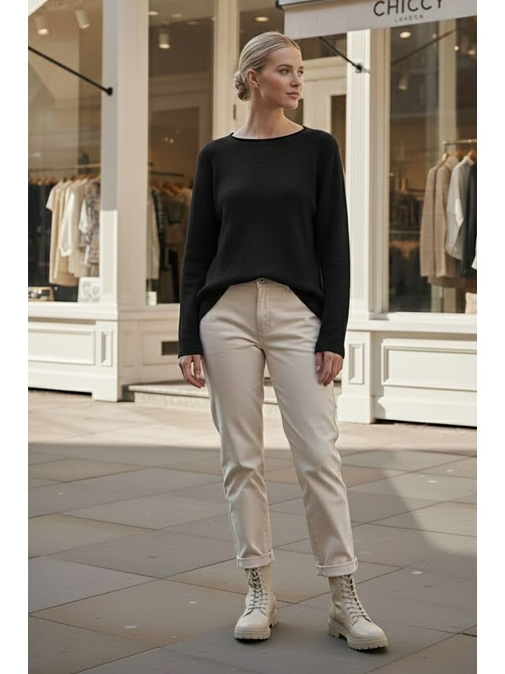 Siyah Kayık Yaka Uzun Kol Selanik Örgü Casual Oversize Triko Kazak 66 68-2