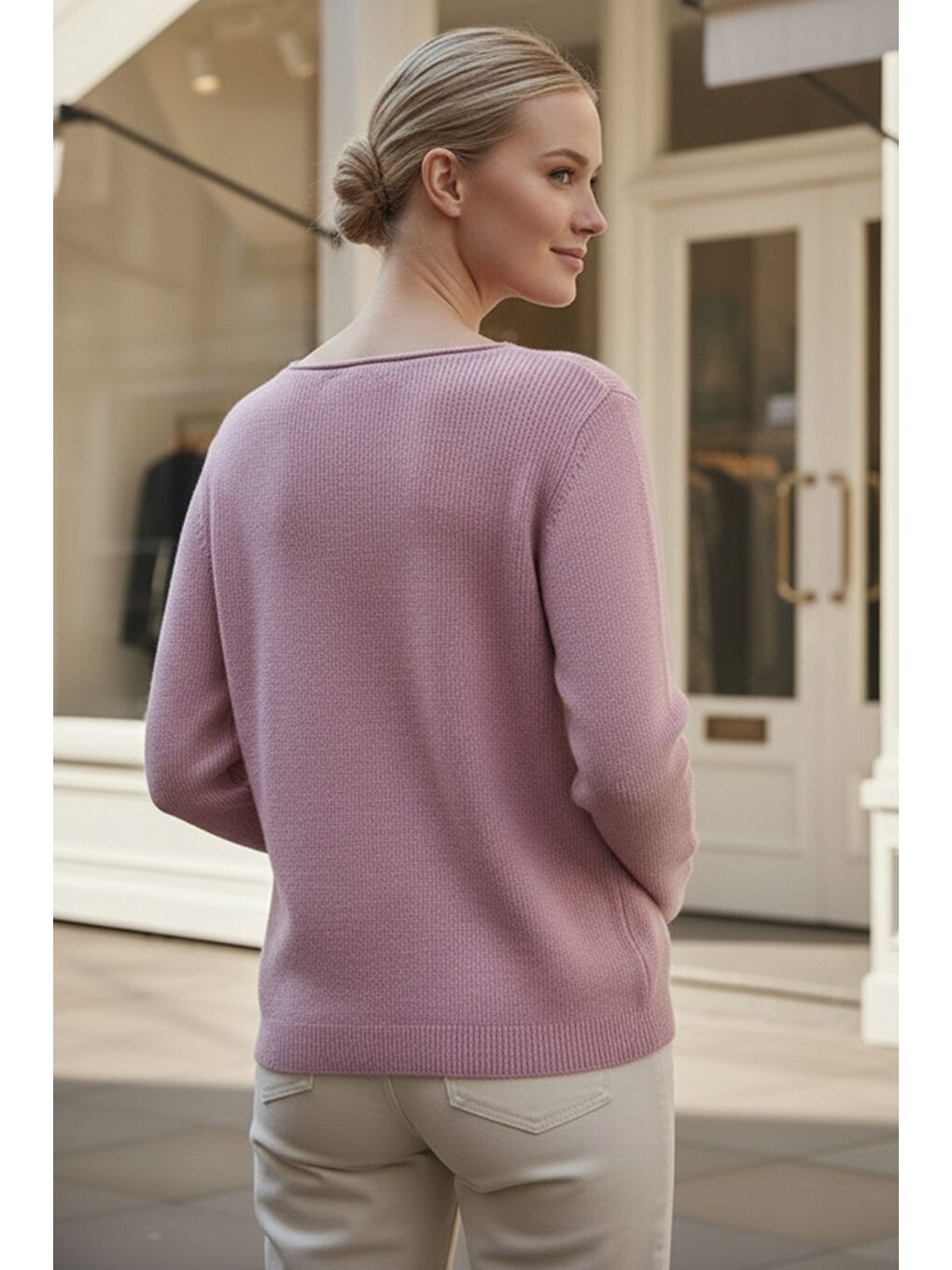 Pastel Pembe Kayık Yaka Uzun Kol Selanik Örgü Casual Oversize Triko Kazak 66 68-4