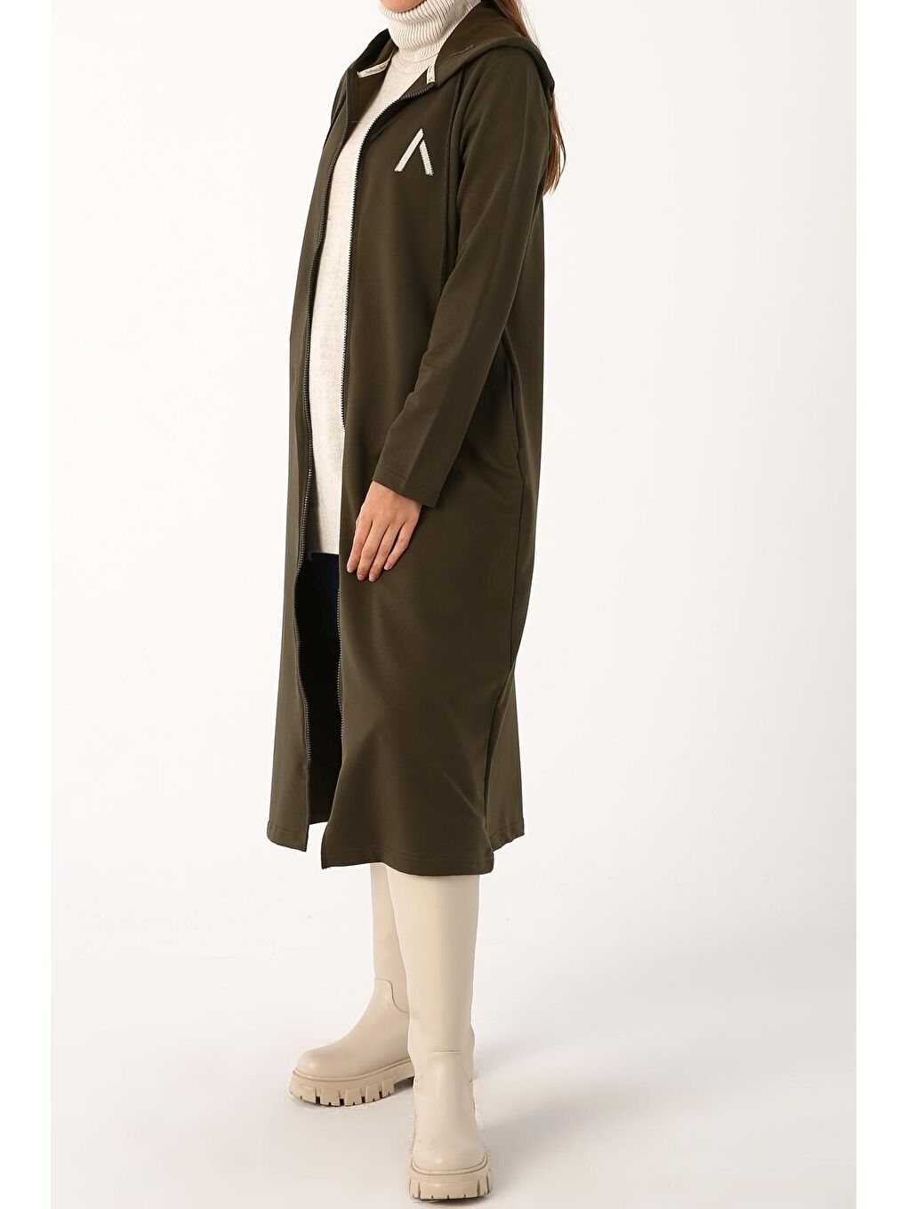 Koyu Haki Baskılı Kapüşonlu Hırka-2