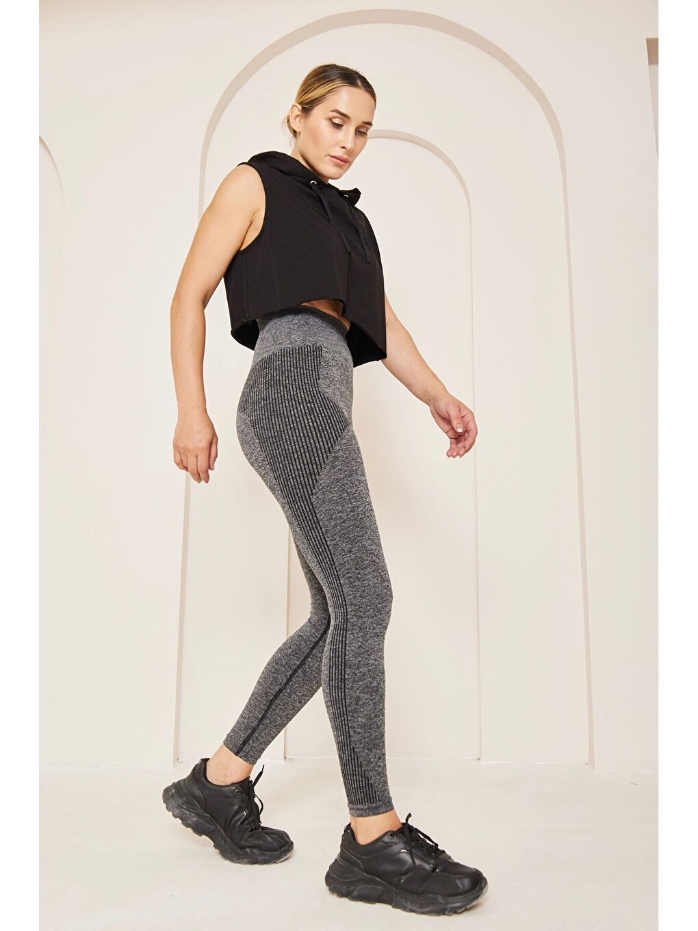 Siyah Seamless Dikişsiz Tam Boy Spor Tayt-2