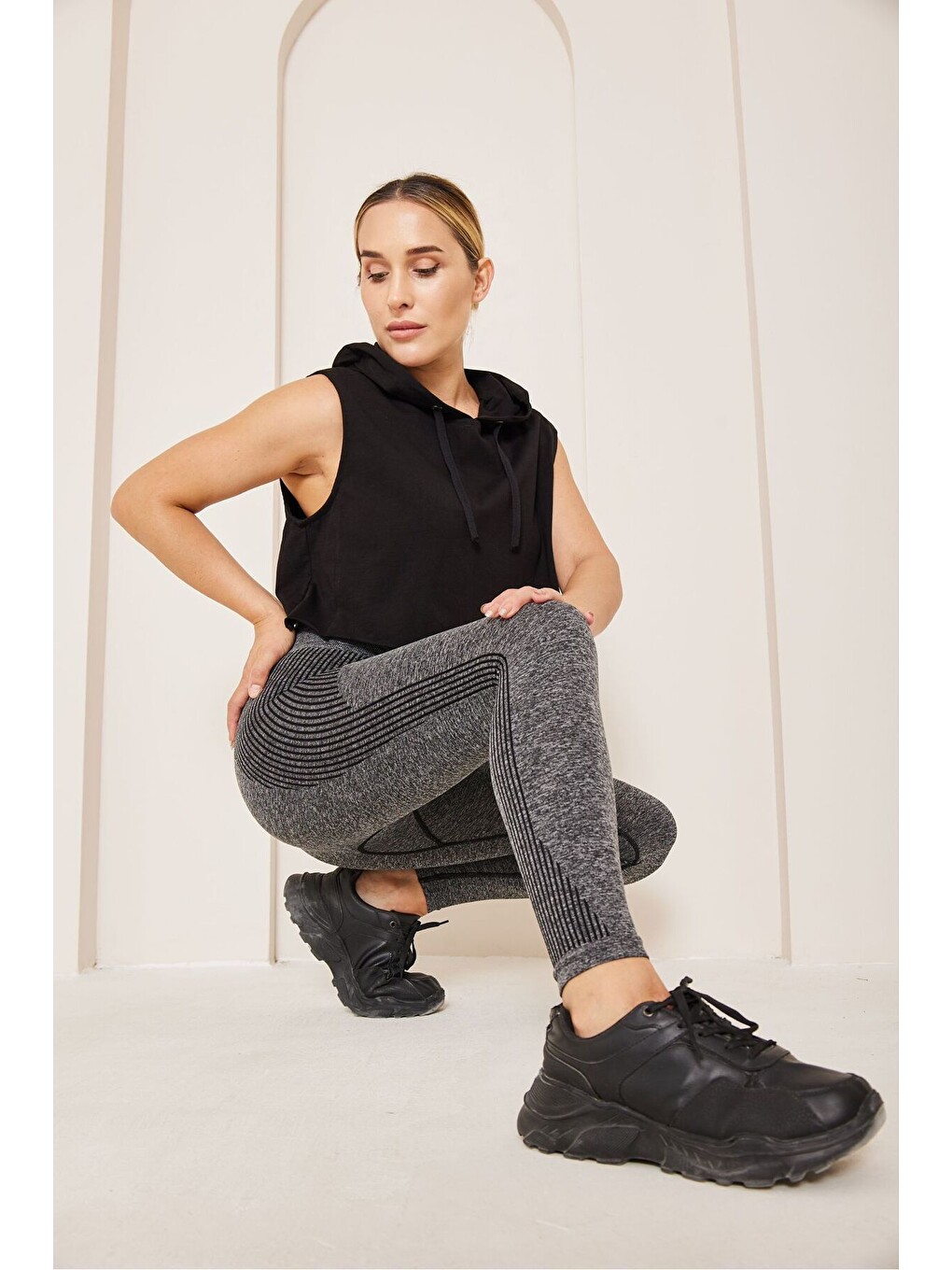 Siyah Seamless Dikişsiz Tam Boy Spor Tayt-3