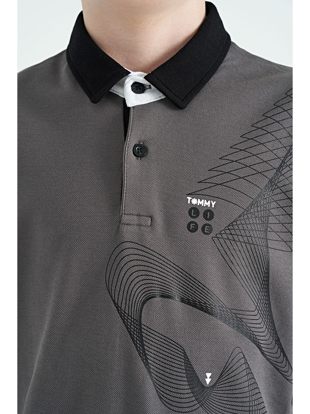 Koyu Gri Baskı Detaylı Standart Kalıp Polo Yaka Erkek Çocuk Tişört - 11164-4