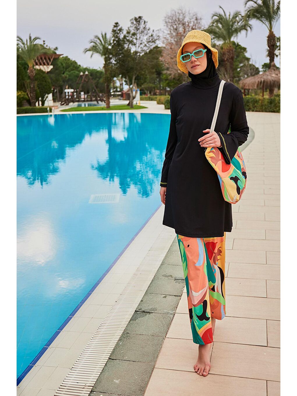 Elastanlı Siyah Tam Kapalı Tesettür Mayo M2473