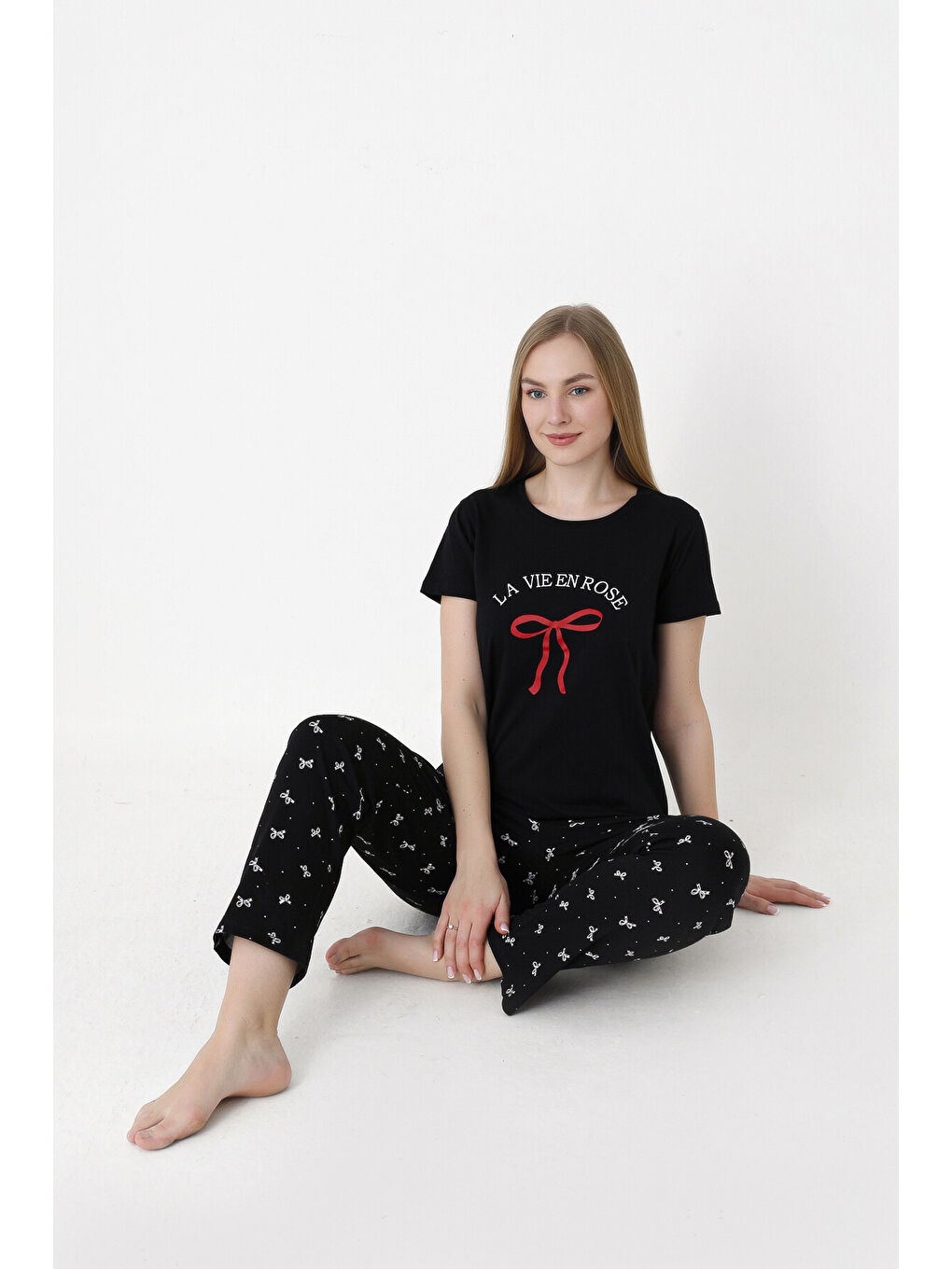 Siyah La Vie En Rose Pijama Takımı