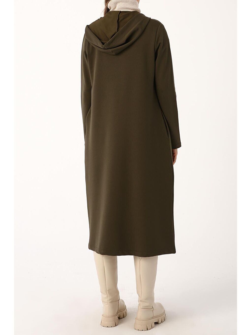 Koyu Haki Baskılı Kapüşonlu Hırka-4