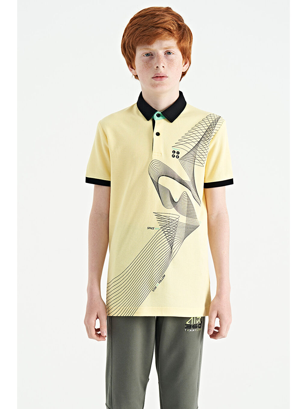 Sarı Baskı Detaylı Standart Kalıp Polo Yaka Erkek Çocuk Tişört - 11164