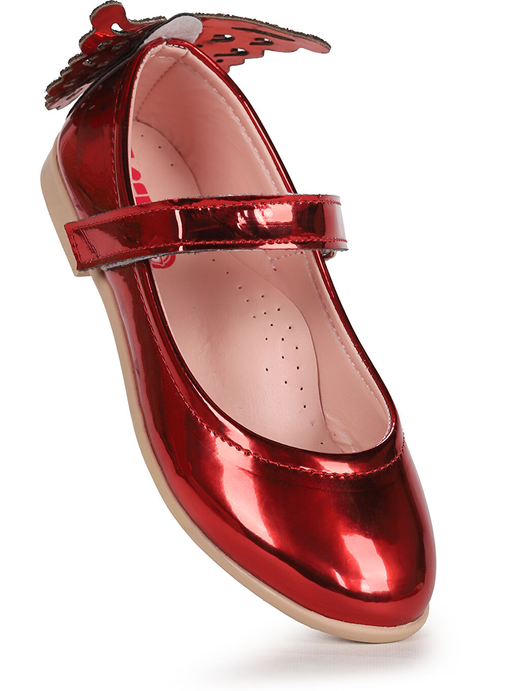 Kırmızı Friga Ayna Kelebek Cırtlı Kız Çocuk Babet Ayakkabı