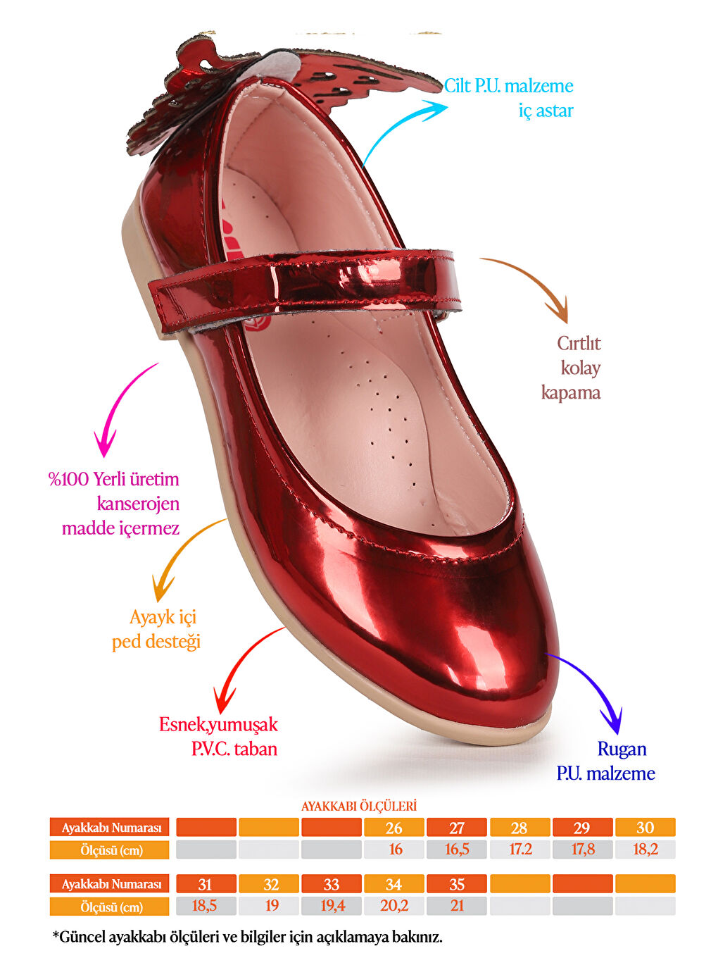 Kırmızı Friga Ayna Kelebek Cırtlı Kız Çocuk Babet Ayakkabı-1