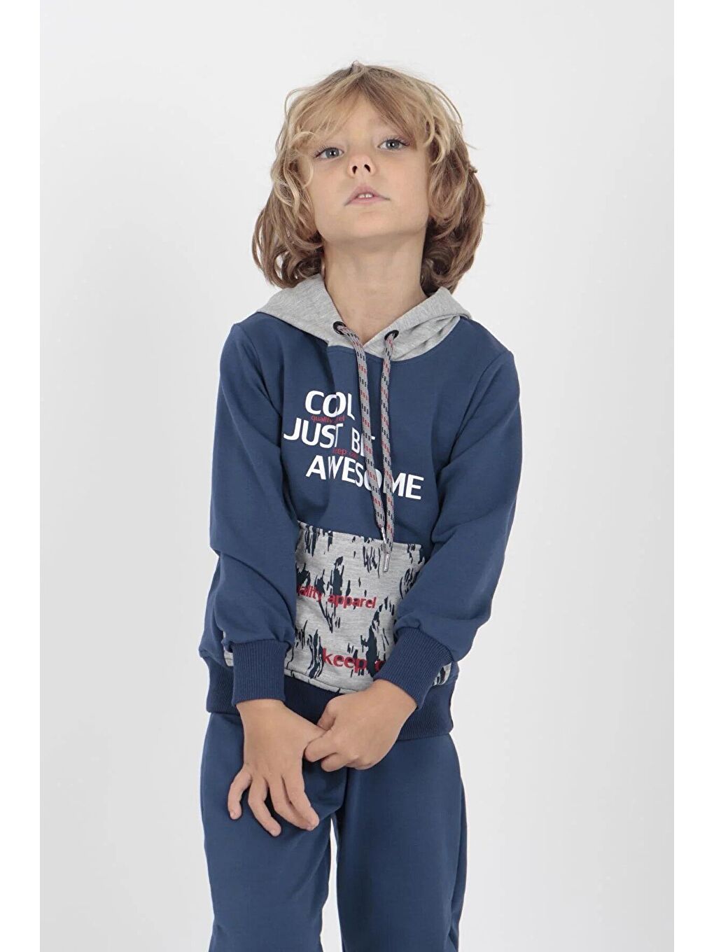 İndigo Kids Erkek Cool Baskılı Okul Eşofman Takım Kapüşonlu Lastikli Dar Paça