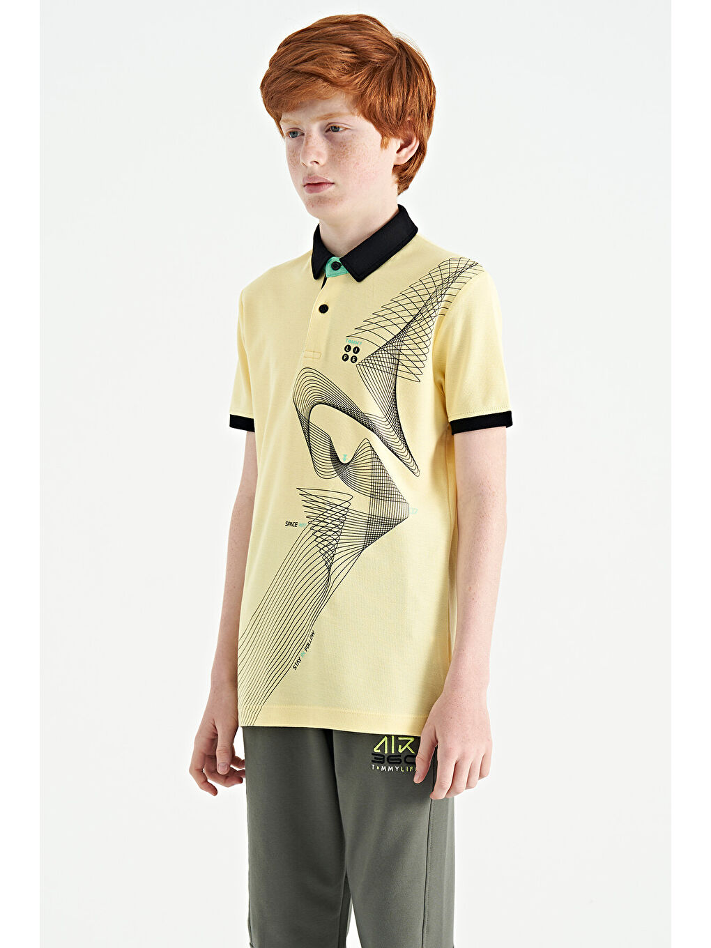 Sarı Baskı Detaylı Standart Kalıp Polo Yaka Erkek Çocuk Tişört - 11164-2