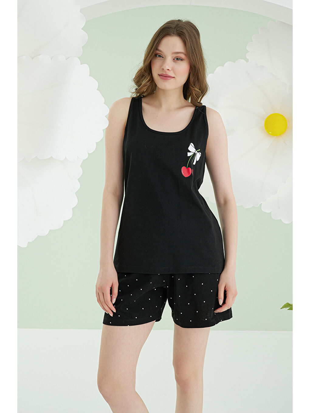 Siyah Bow Şortlu Pijama Takımı