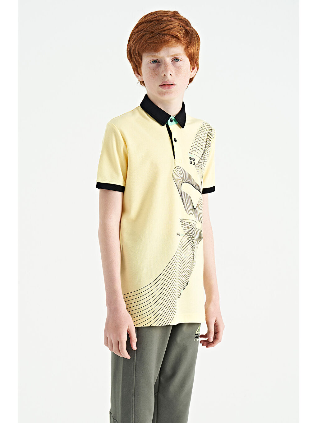 Sarı Baskı Detaylı Standart Kalıp Polo Yaka Erkek Çocuk Tişört - 11164-6