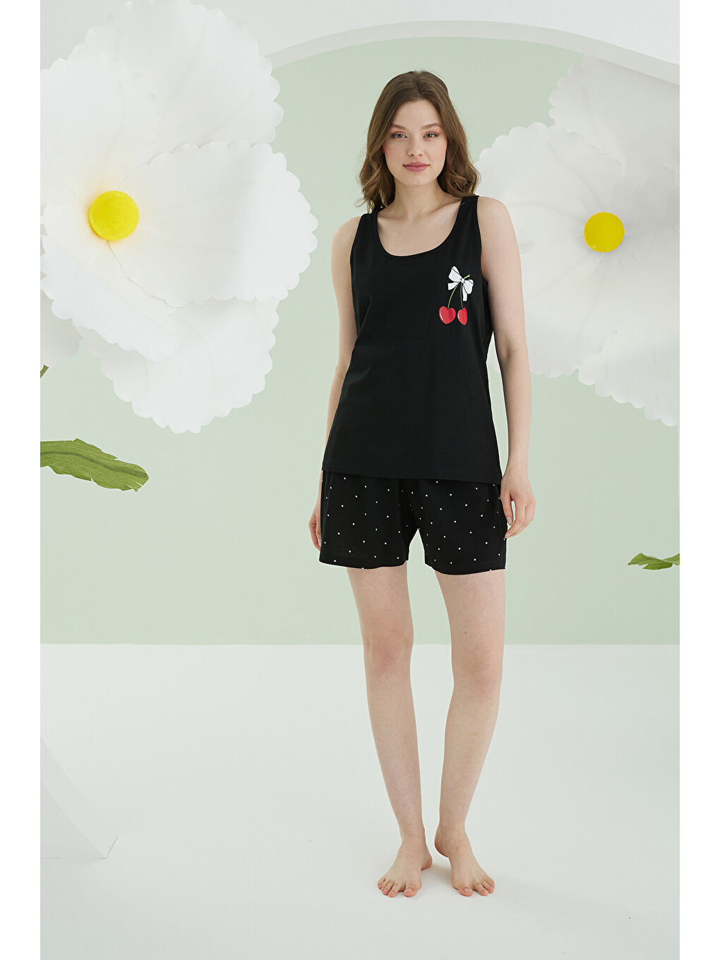 Siyah Bow Şortlu Pijama Takımı-2