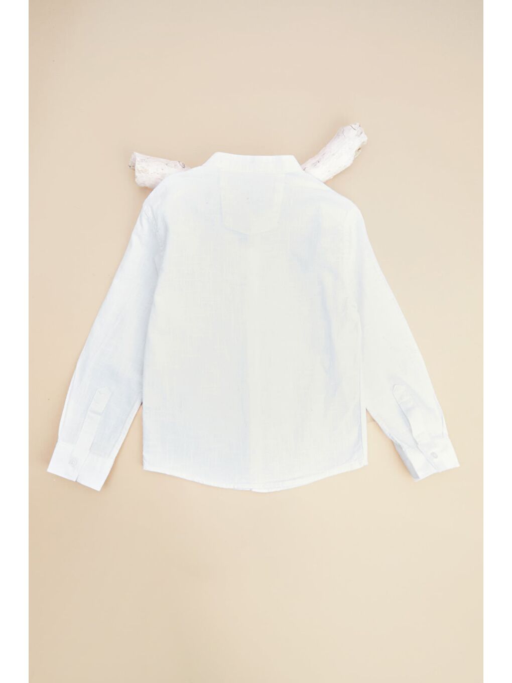 Beyaz %100 Pamuk Keten Görünümlü Erkek Çocuk Gömlek-1