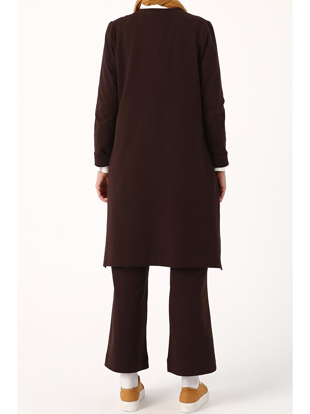 Kahverengi Kahve Yanları Yırtmaçlı Pantolonlu Cepli Takım-4