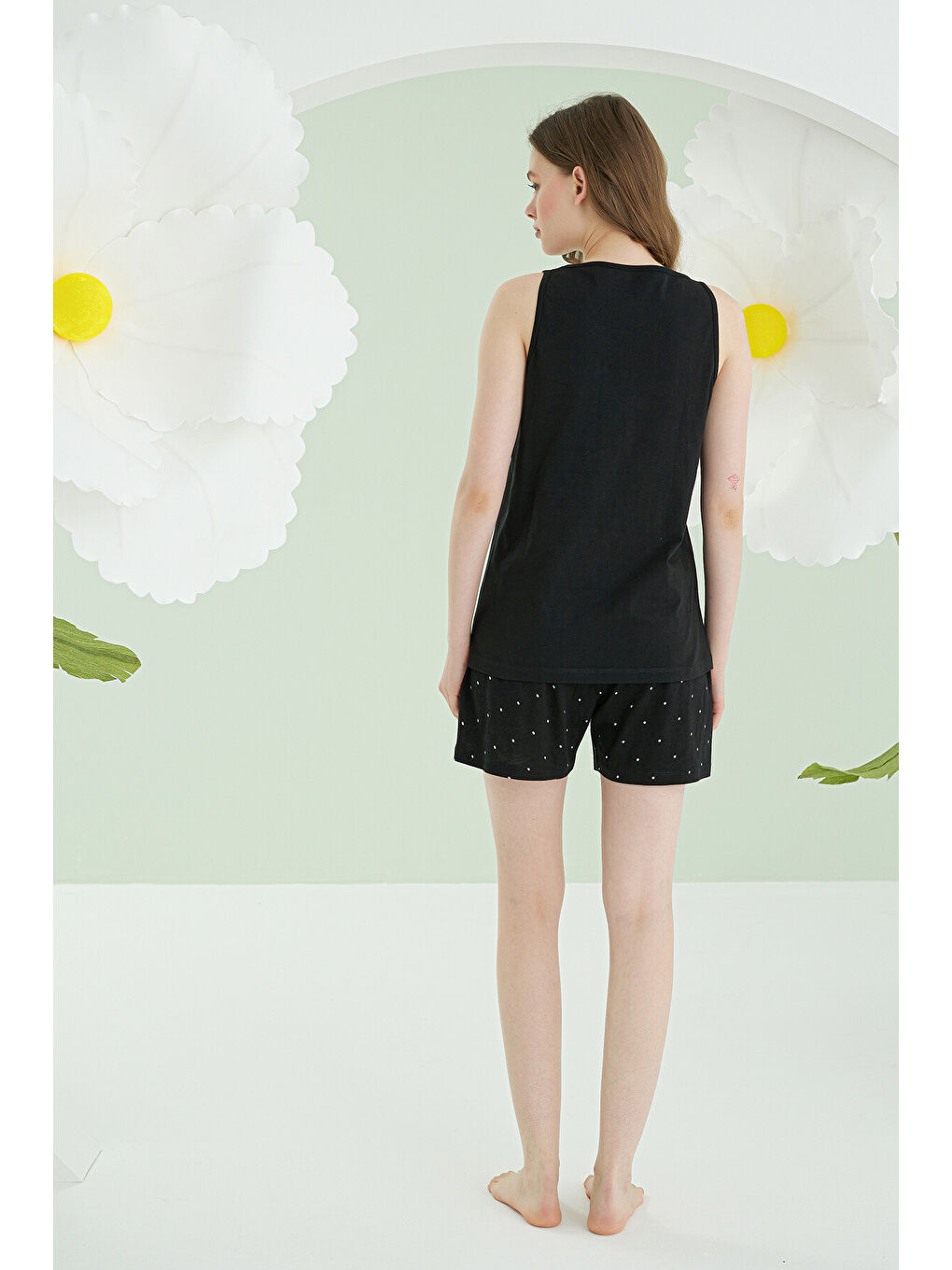 Siyah Bow Şortlu Pijama Takımı-3