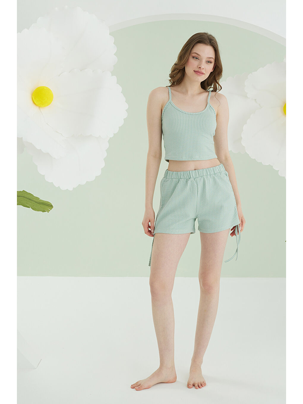 Yeşil  Travel İnce Askılı Şort Takım-1