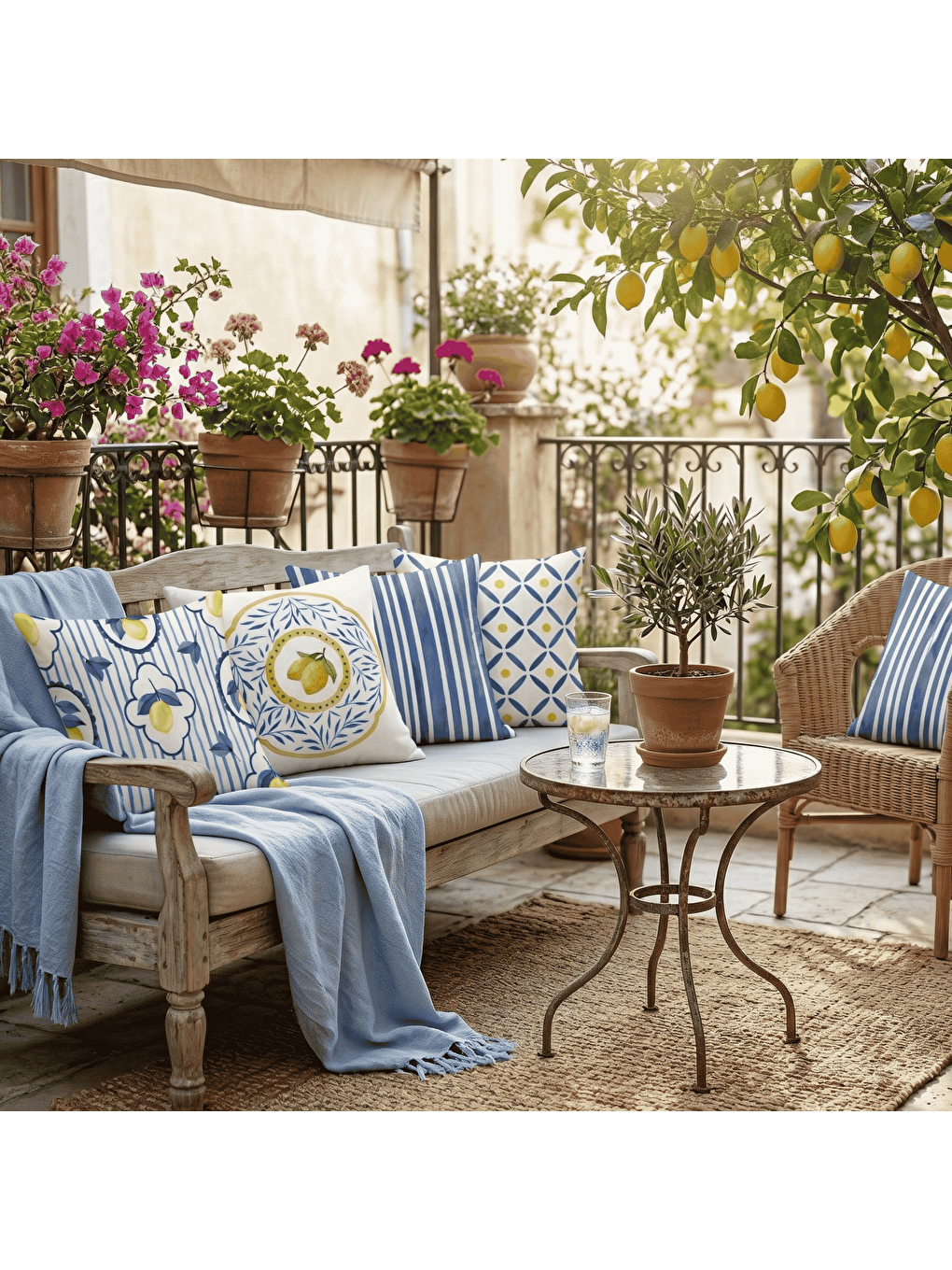 Sarı Akdeniz Serisi Limon Temalı 4'lü Dekoratif Kadife Kırlent Kılıfı-1