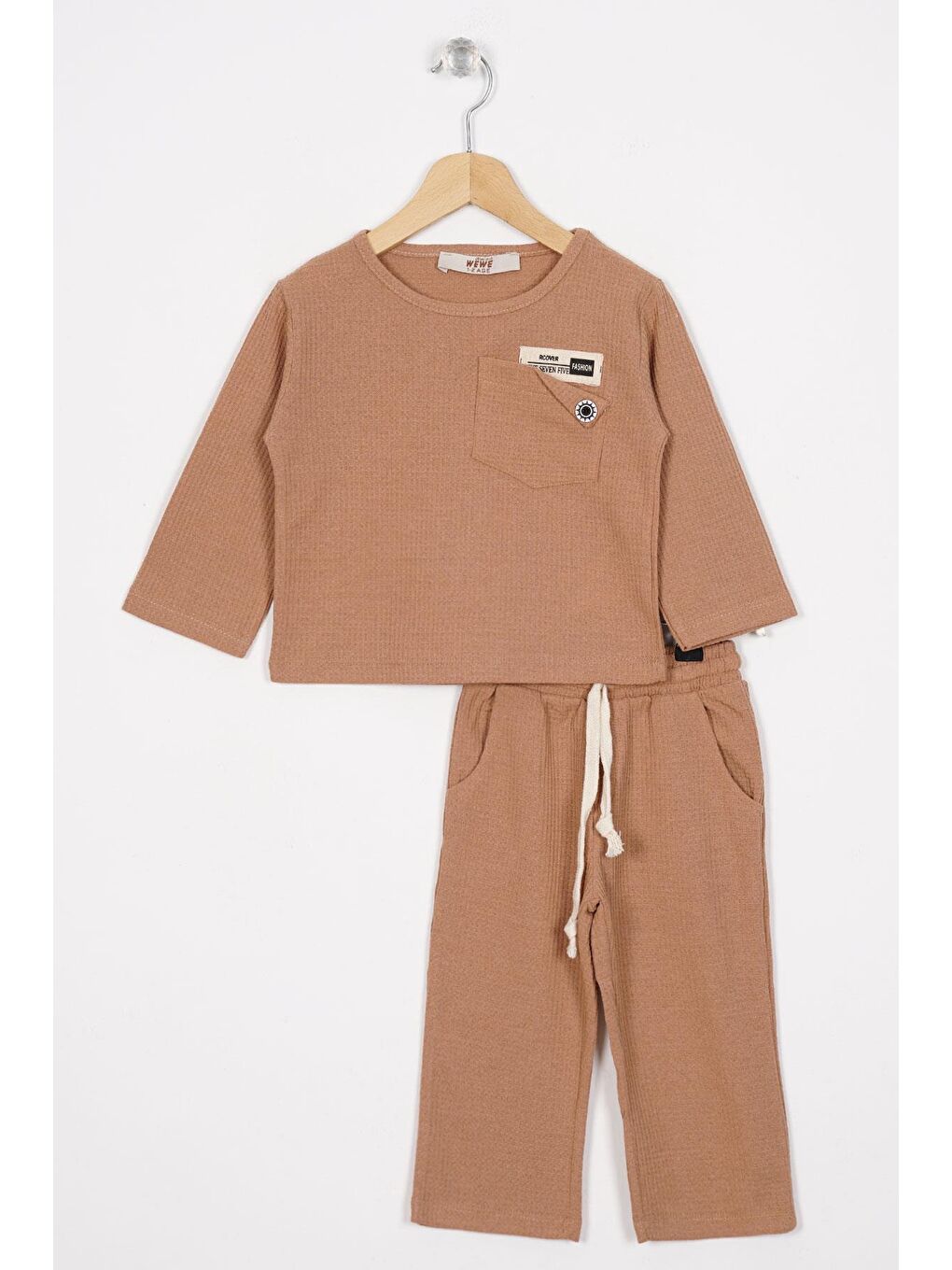 Bej Bisiklet Yaka Armalı Kol ve Paça Lastikli Erkek Çocuk Takım