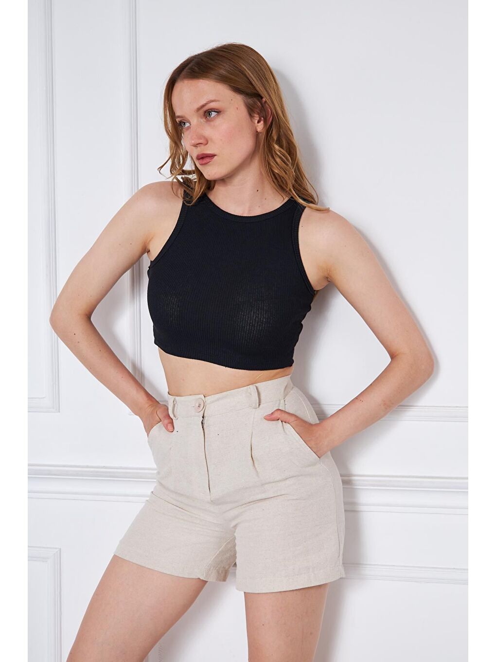 Kadın Crop Top Siyah Basic Bluz