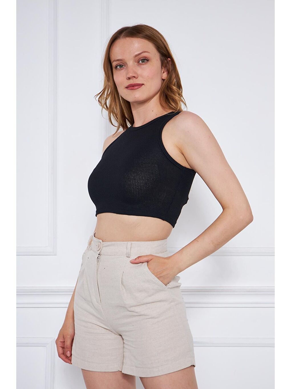 Kadın Crop Top Siyah Basic Bluz-2