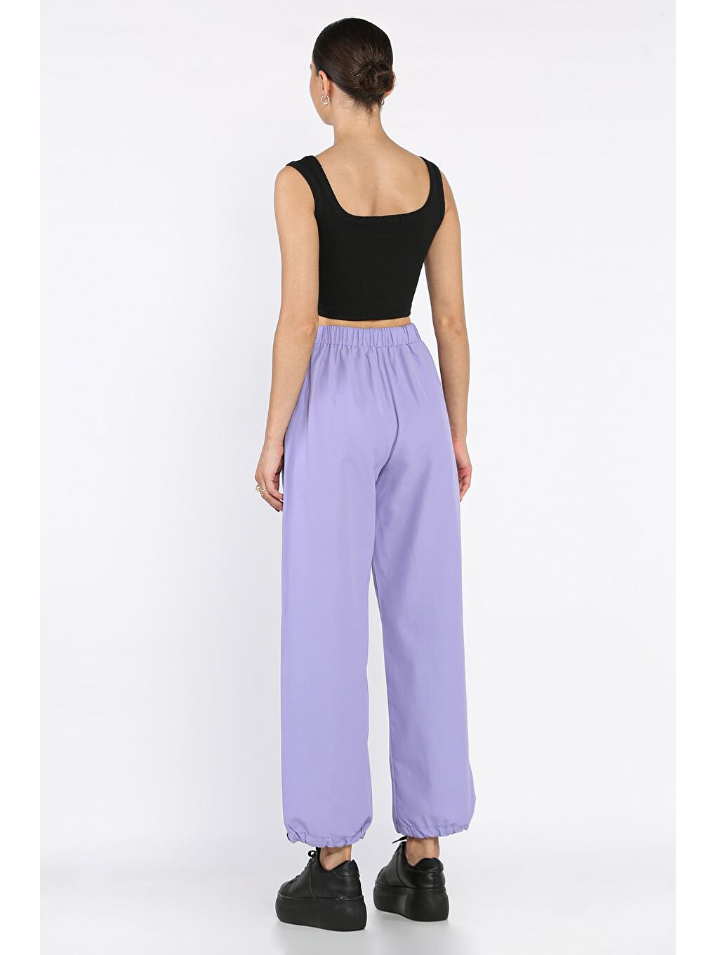 Lila Bel Ve Paça Lastikli Kadın Paraşüt Pantolon-2