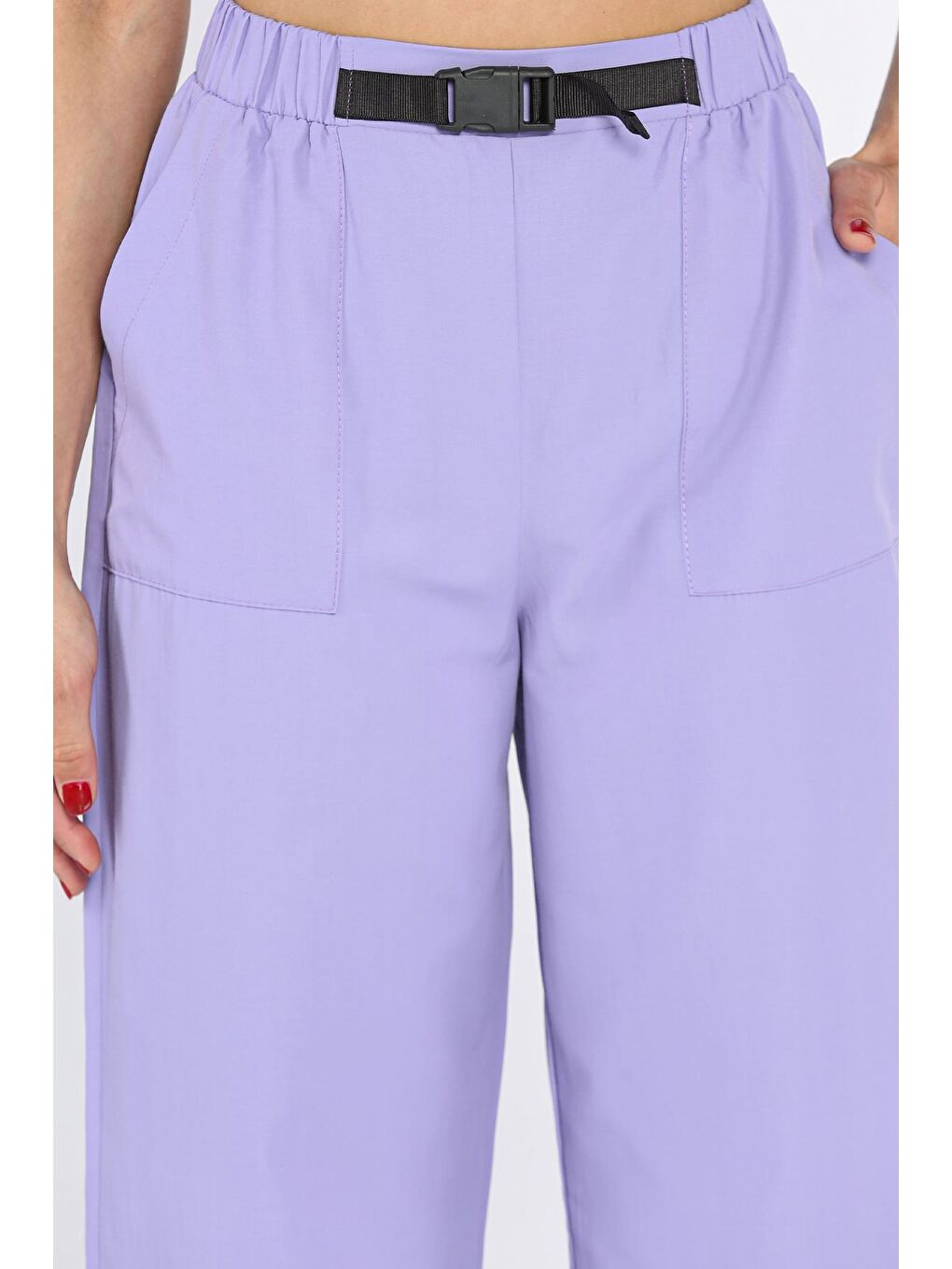 Lila Bel Ve Paça Lastikli Kadın Paraşüt Pantolon-3