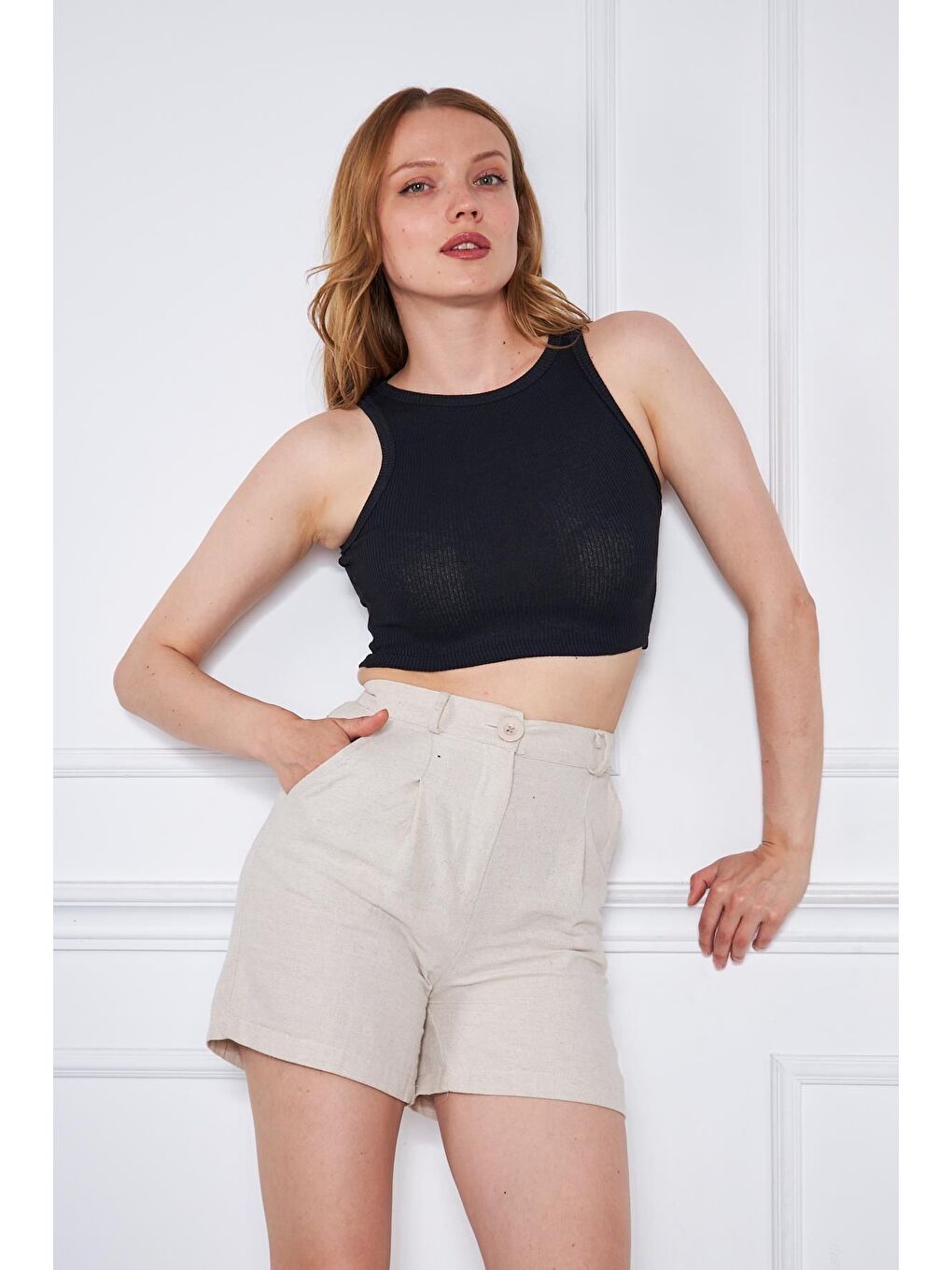 Kadın Crop Top Siyah Basic Bluz-4