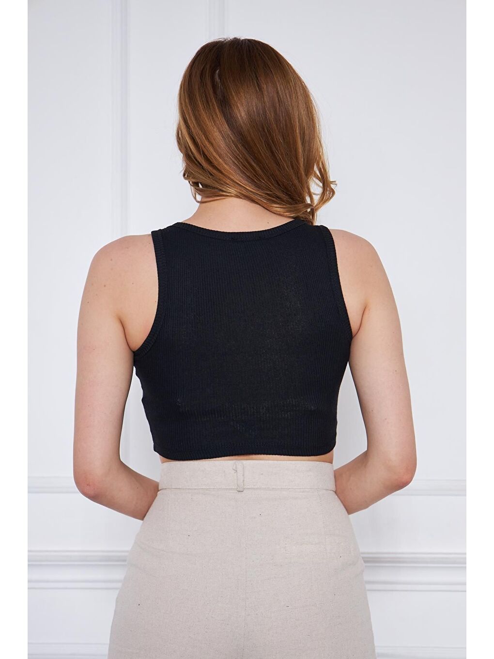 Kadın Crop Top Siyah Basic Bluz-5