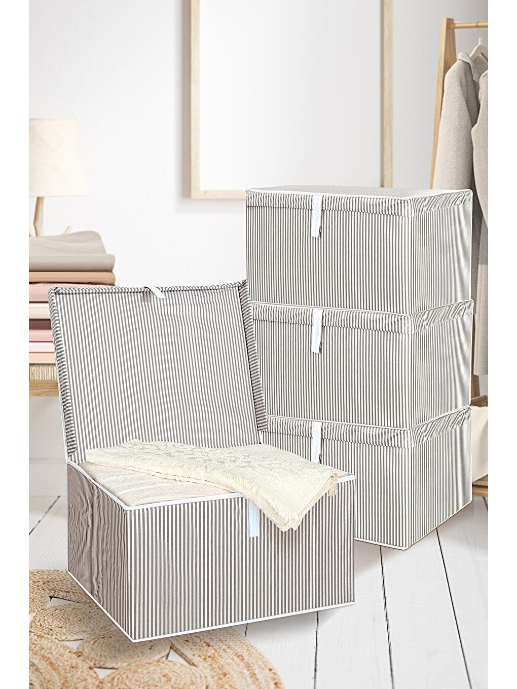 Gri 4'lü Kapaklı Hurç Saklama Kutusu 50x40x30 cm