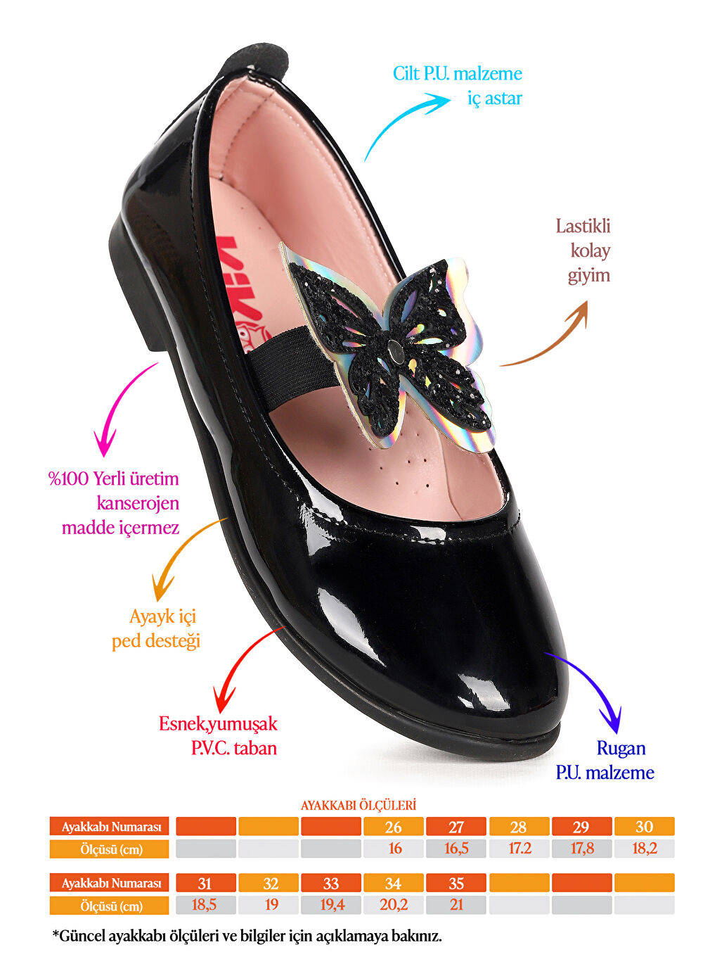 Siyah Menz Kelebek Lastikli Kız Çocuk Babet Ayakkabı-1