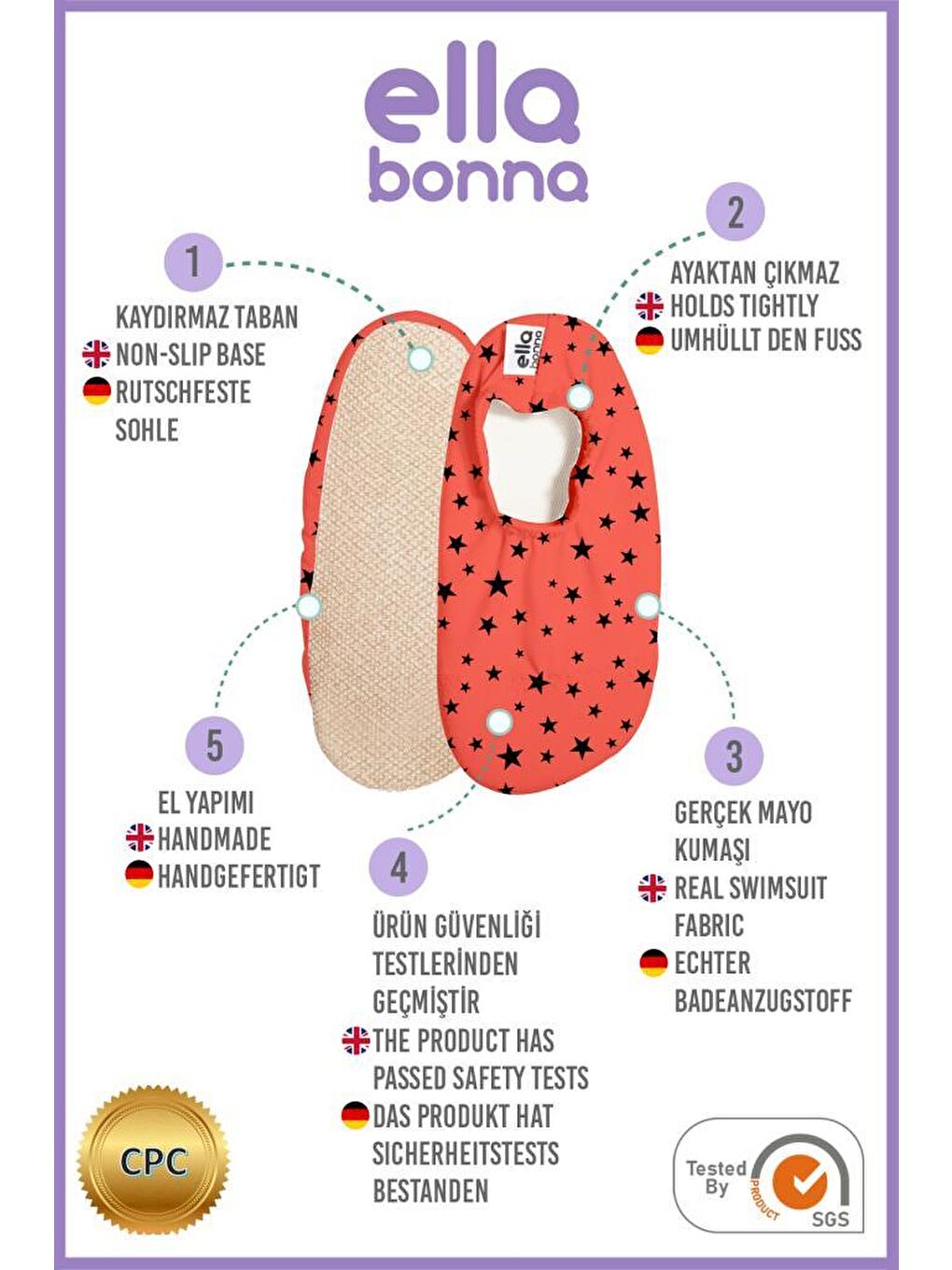 Ella Bonna Kırmızı-Siyah Bebek Çocuk Deniz Ayakkabısı, Kaydırmaz Taban, Unisex Havuz Patiği - 2