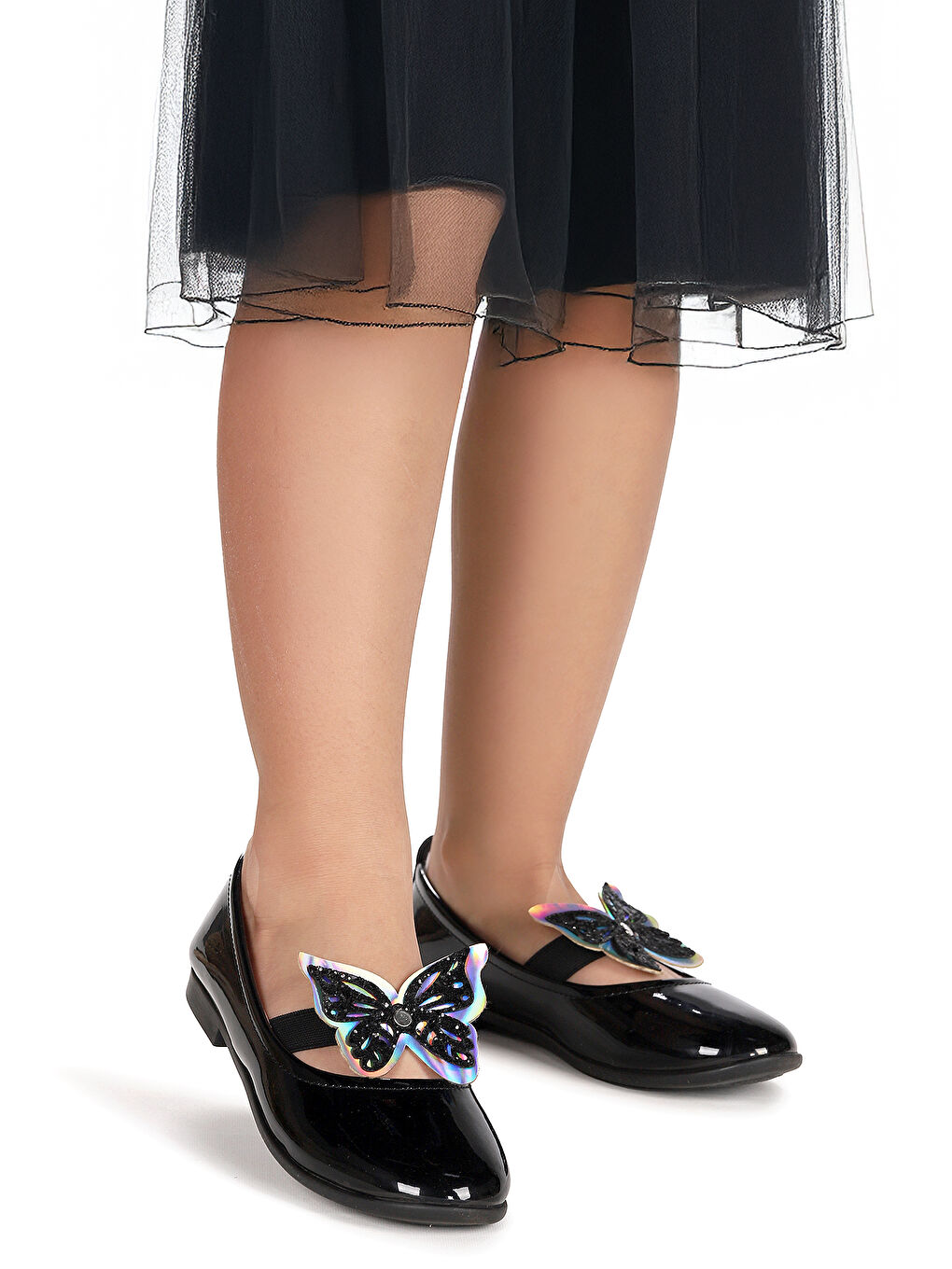 Siyah Menz Kelebek Lastikli Kız Çocuk Babet Ayakkabı-2