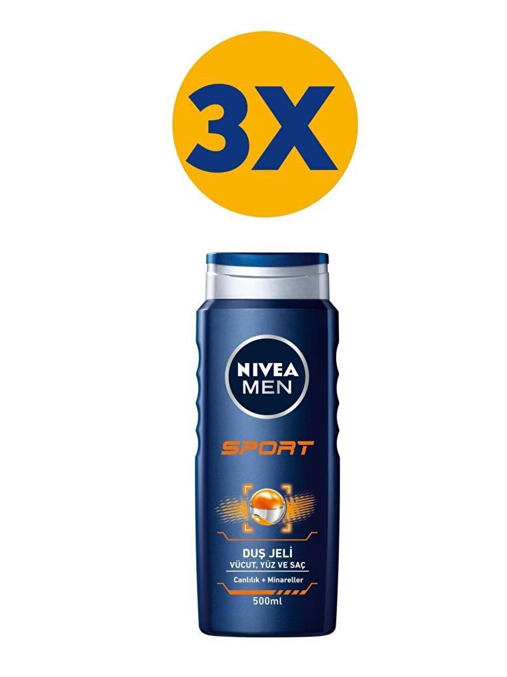 NIVEA Şeffaf Men Sport Duş Jeli, Vücut, Yüz Ve Saç Şampuanı 500 ml X3 Adet