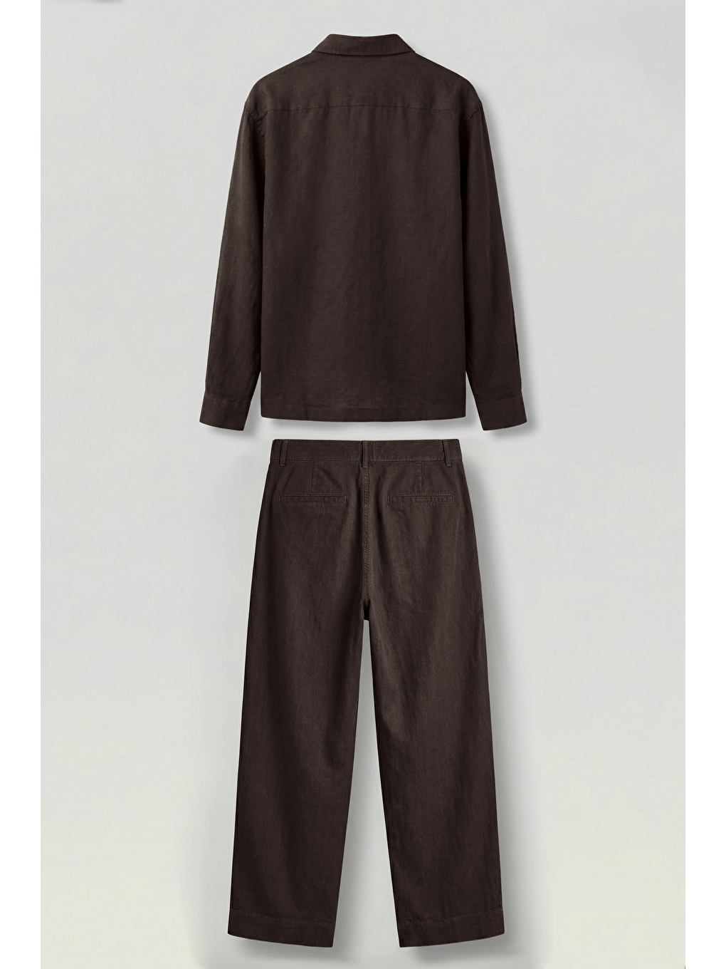 Erkek Bol Kesim Gömlek Pantolon Keten İkili Takım Kahverengi-1