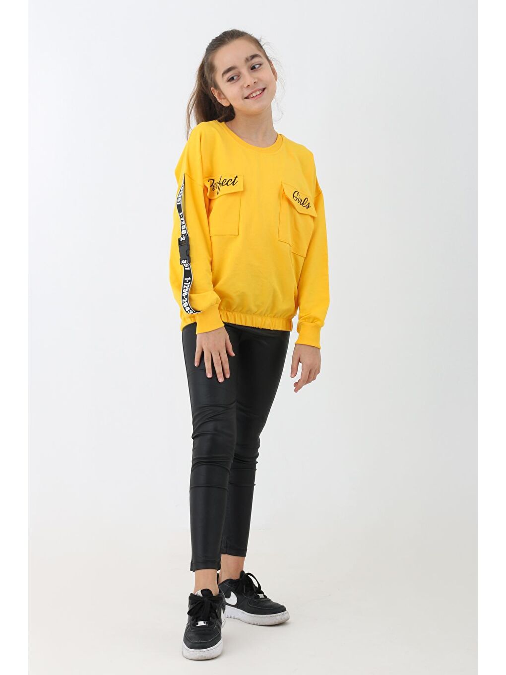 Sarı Kız Çocuk Perfect Yazı Baskılı Oversize Sweatshirt 14174-1