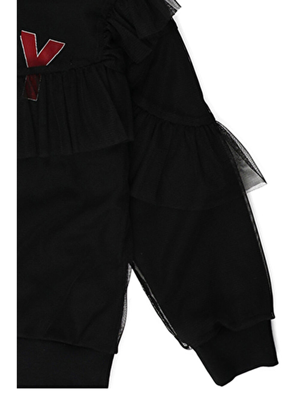 Siyah Kız Çocuk Baskı ve Tül Detaylı Kapüşonlu Sweatshirt-2