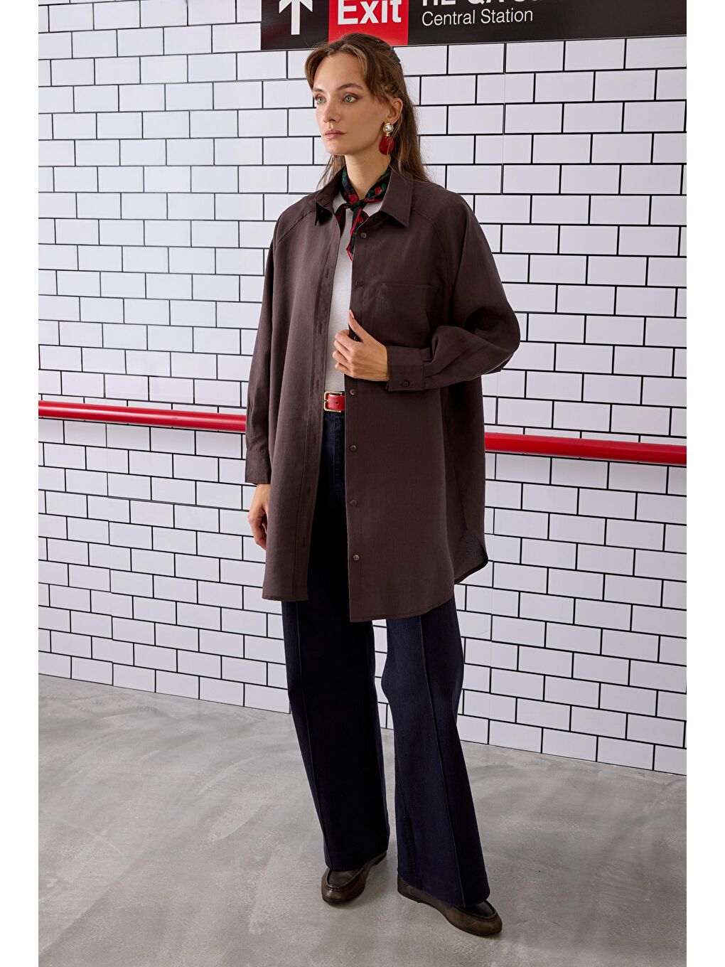 Kahverengi Reglan Kol Basic Gömlek Acı Kahve-1