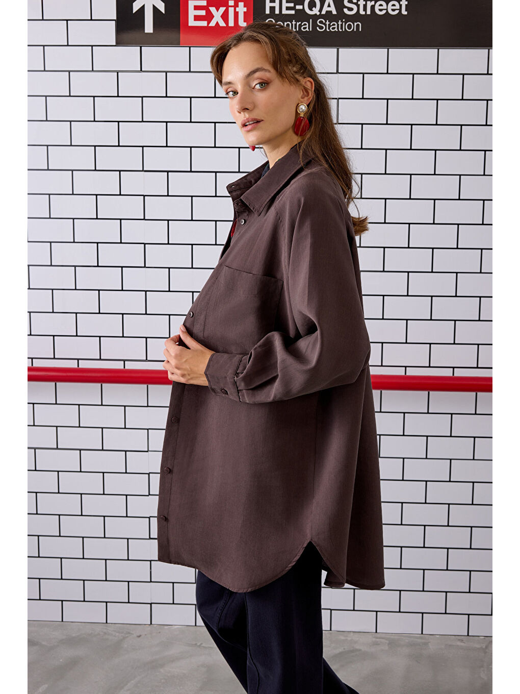 Kahverengi Reglan Kol Basic Gömlek Acı Kahve-2