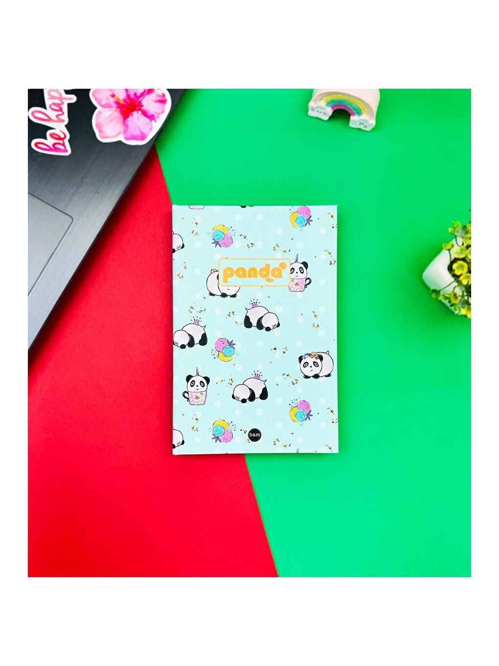 BAM HEDİYELİK EŞYA Karışık Panda Pattern Yeşil Tasarımlı Lastikli Defter