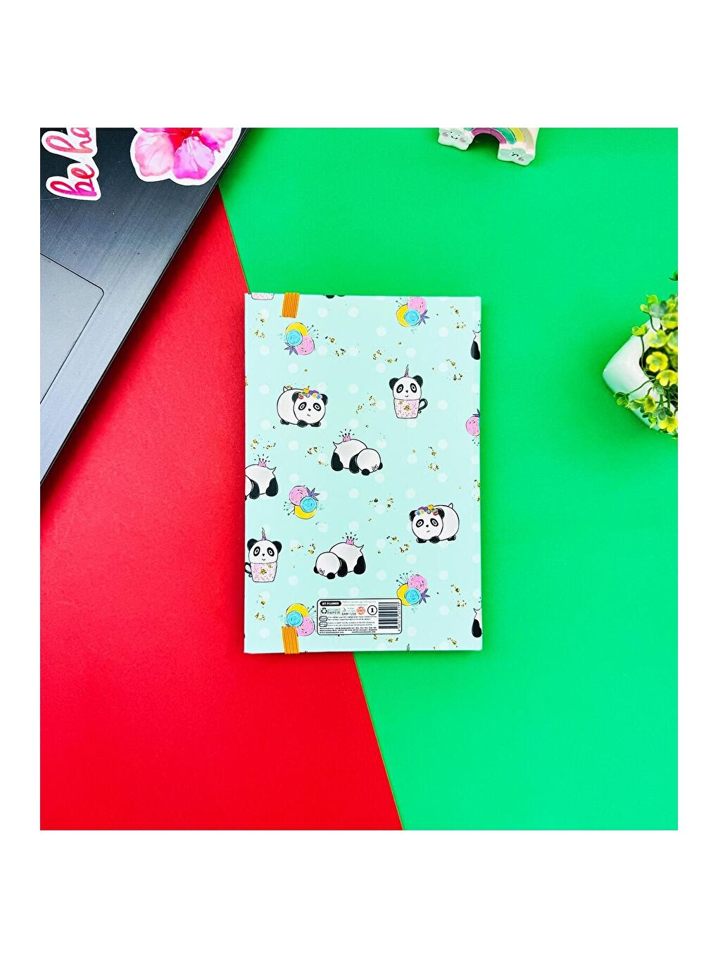 BAM HEDİYELİK EŞYA Karışık Panda Pattern Yeşil Tasarımlı Lastikli Defter - 1