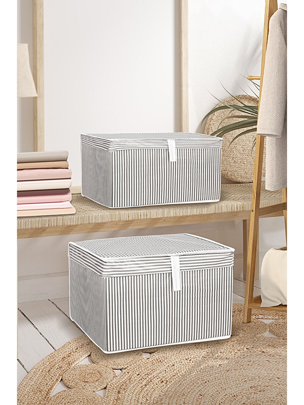 Gri 2'li Kapaklı Hurç Saklama Kutusu 40x30x26 cm