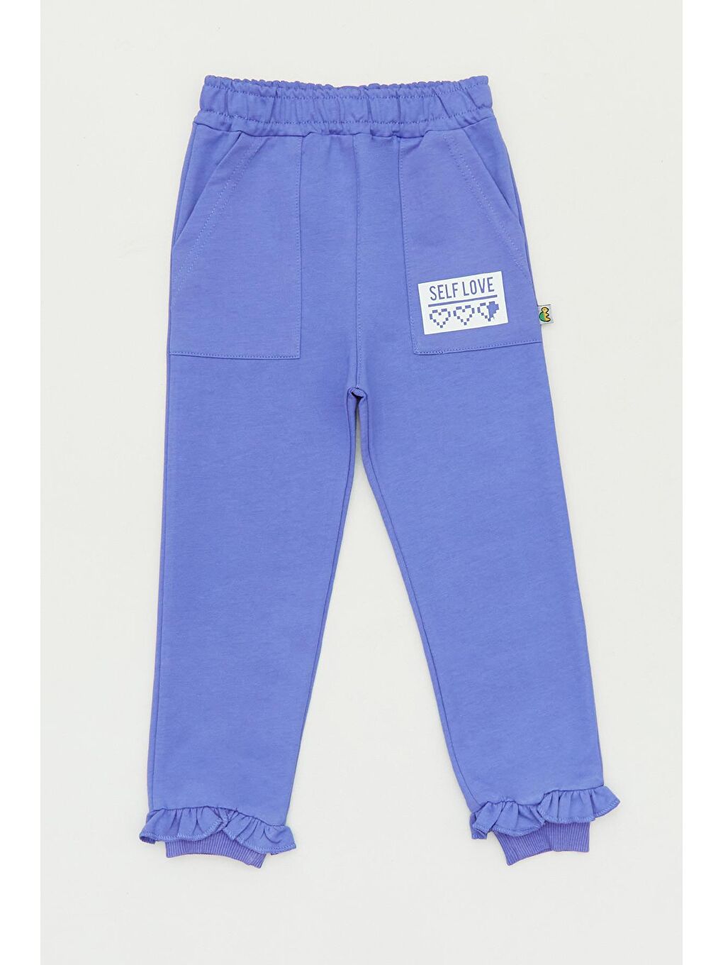 Mor Yazı Baskılı Paçası Fırfırlı Kız Çocuk Eşofman Altı